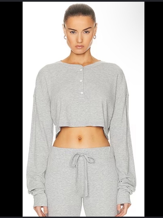 Eterne Tops - ÉTERNE Cropped Thermal Henley Top Heather Grey Size Large Great Condition